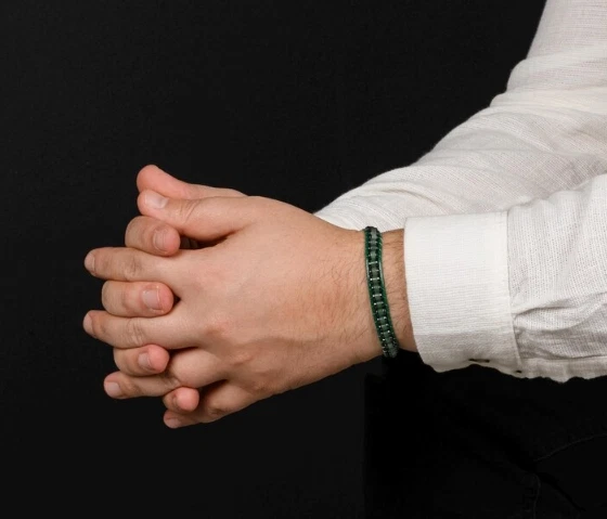 Green Aventurine Stainless Steel Leather Bracelet Braided Magnetic Clasp Jewelry - Image 3 of 4