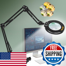 Ultra Long 3-Section Swing Arm 12X 30X Magnifying Glass with Light and Stand, 4-