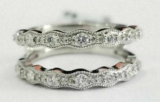 1.2Ct Lab Created Diamond Enhancer Guard Wrap Wedding Ring 14k White Gold Finis