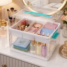 24 QT Plastic Craft Organizers and Storage Box with Removable Trays and Dividers