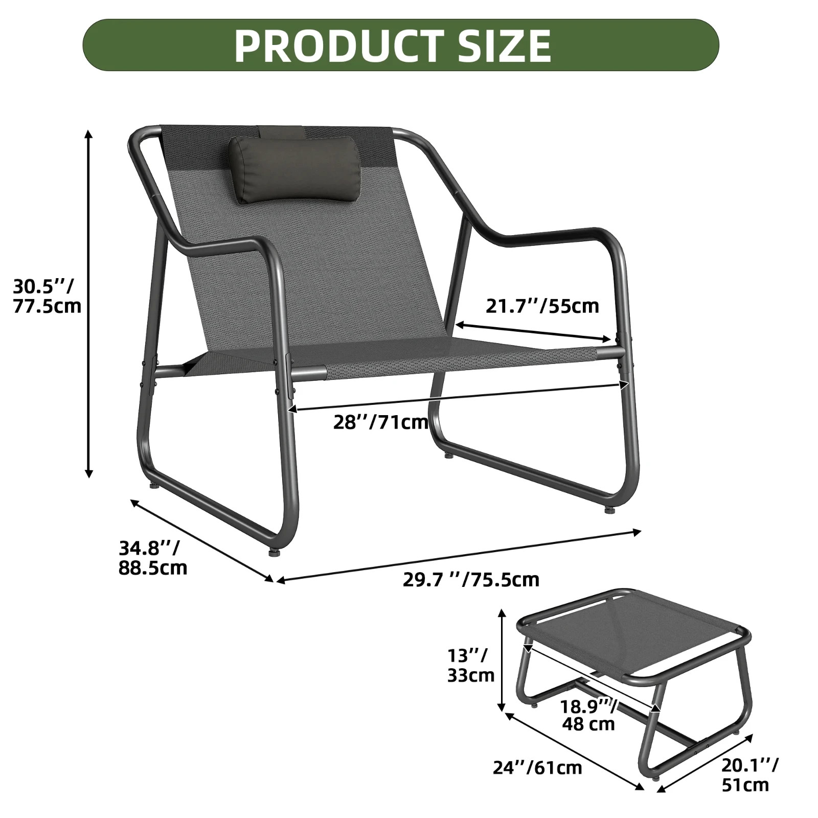 Uforic Patio Outdoor Lounge Chair with Ottoman, Comfy Sling Chair with Footstool