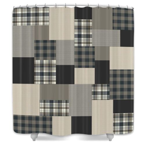 Buffalo Plaid Shower Curtain Brown Tan Plaid Primitive Patckwork Gingham Bath... - Picture 3 of 8