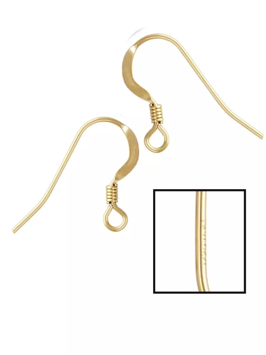 14k Gold Filled Flat Fish Hook Ear Wires with Coil 10pcs / 30pcs #6201-1