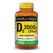 Mason Natural Vitamin D3 50 mcg 2000 IU Strengthens Bones & Muscles 120 softgels