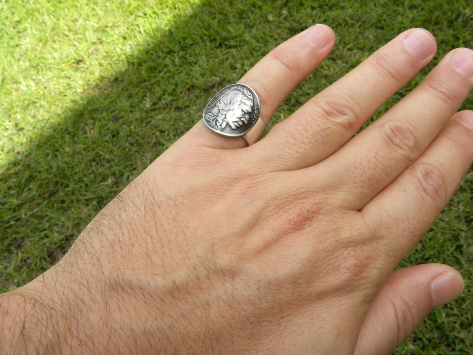 1936 authentic Buffalo Indian Nickel coin signet ring  sterling silver 12 size - Image 2 of 4