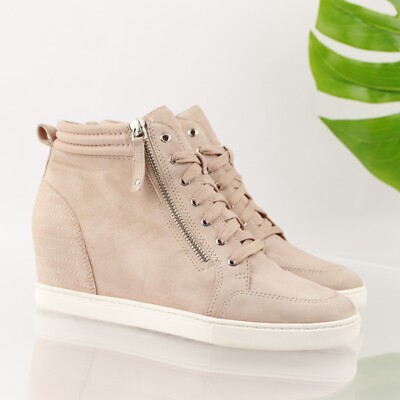 Linea Paolo Womens Niya Sneaker Boot Size 8 Blush Pink Hidden Wedge Shoe Lace Up