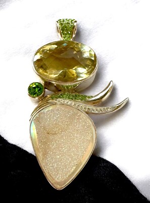 AUSSERGEWÖHNLICHER STARBORN 925 STERLINGSILBER CITRIN DRUZY QUARZ STATEMENT ANHÄNGER
