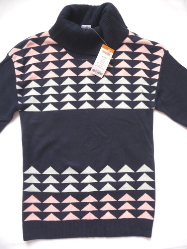 Gymboree Girls Sweater 7-8 NEW NWT Blue Tneck Jumper Teal Pink Geometric Front - Picture 2 of 4