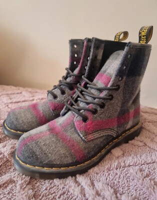 Genuine Dr Martens 1460 Vegan Castel Grey Pink Cross Tartan
