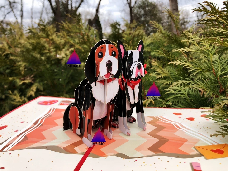 Tarjeta de felicitación emergente 3D perro cachorro mascota pareja cumpleaños mamá madre familia amigos Foto 3 de 4