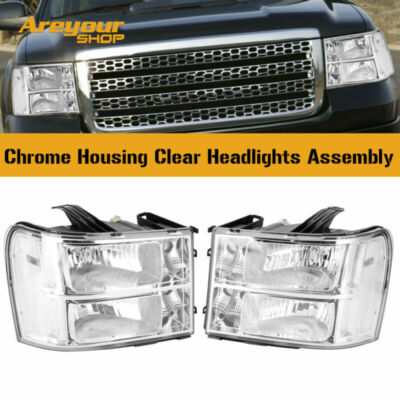 Chrom Klar Scheinwerfer Lampe Montage Für GMC Sierra 1500 2500HD 3500HD 07-14
