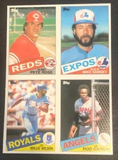 Pete Rose 1985 Topps Baseball RARE! Trading Card Uncut 4 Card Panel Sheet