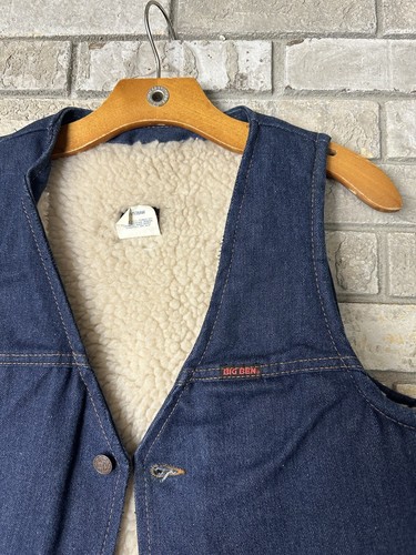 Gilet da cowboy camionista WOW Big Ben piccolo sherpa foderato blu jeans vintage anni '80 USA - Foto 3 di 7