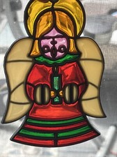 2 Vintage leaded stained glass multicolor Angel Suncatcher Angels