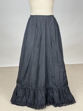 Antique Victorian 1890s Black Mourning Silk Skirt Ruffled Lace Trim Hem AS IS
