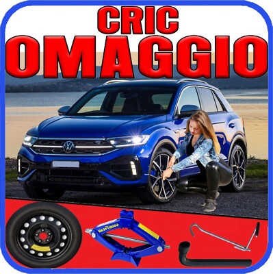 PER VOLKSWAGEN T-ROC KIT EMERGENZA AUTO CRIC A PANTOGRAFO IN ACCIAIO+CHIAVE A C