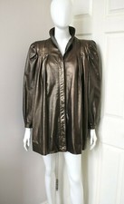 Zilli Bespoke Bronze Metallic Calf Leather Pleated Vintage Jacket Coat Fr38 Uk8