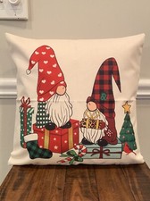Holiday Christmas Gnome Throw Pillow 18x18 Decorative Presents New Complete 