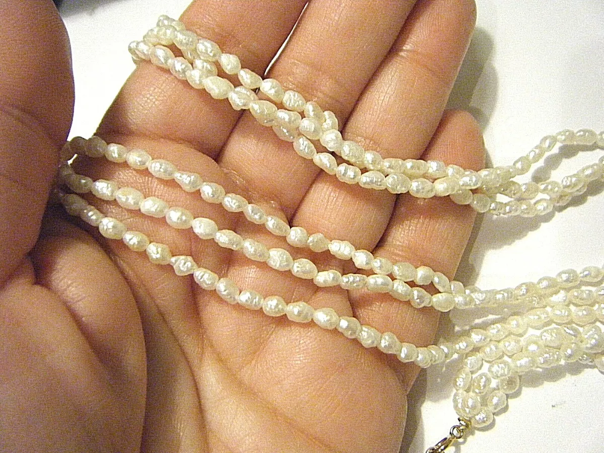 Set of Necklace and Bracelet Vintage Freshwater Pearls 14K Clasp 3 Multi  Strand