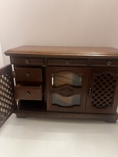 London Portagioie Pelle Legno Vintage Oro Velluto Cassetti Grande-17”x7”x11”