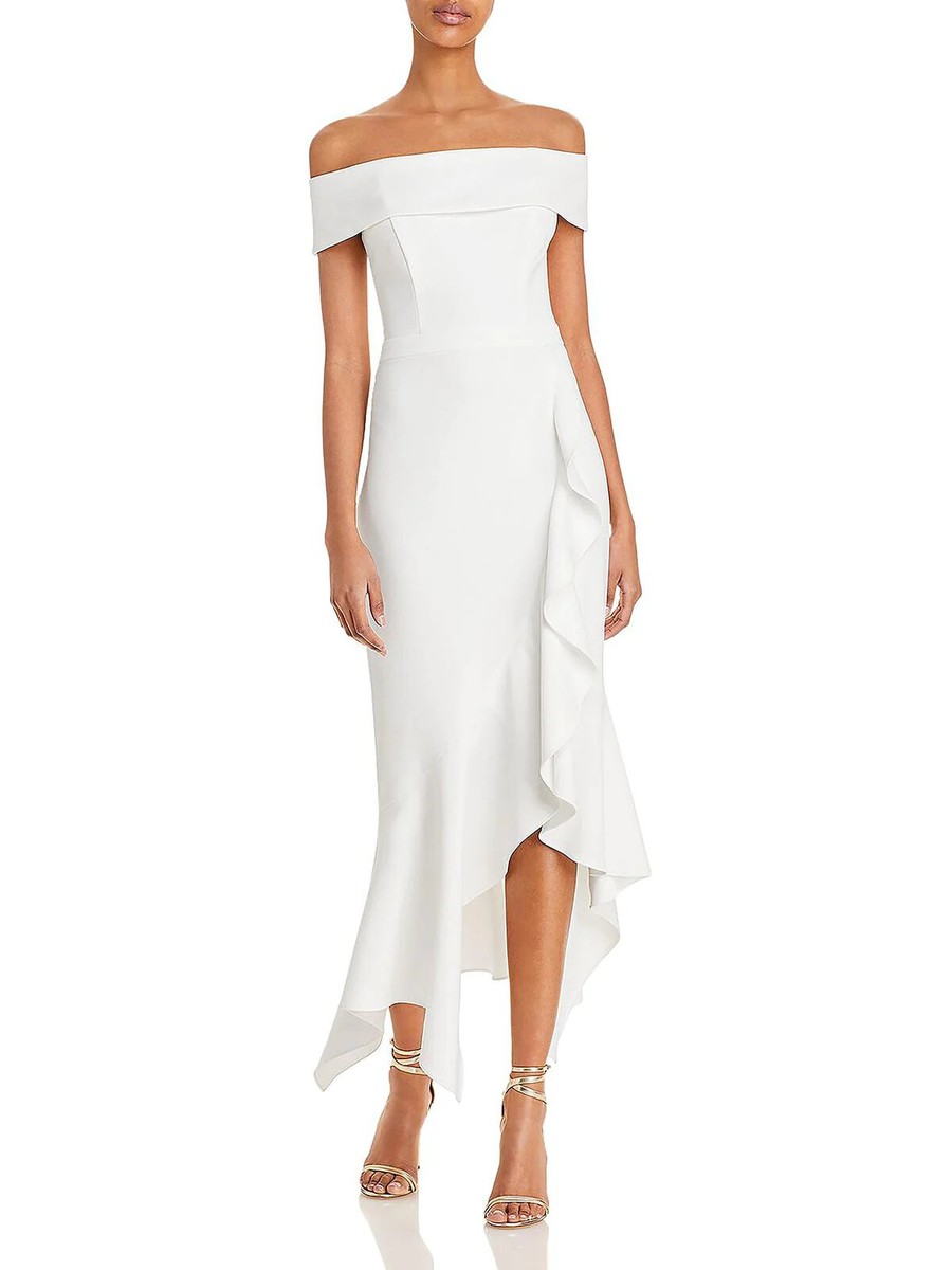 AQUA Womens Scuba Hi-Low Fit & Flare Dress