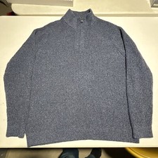 L.L. Bean Waffle Sweater Quarter Zip Mens XL Blue Cotton Long Sleeve Pullover