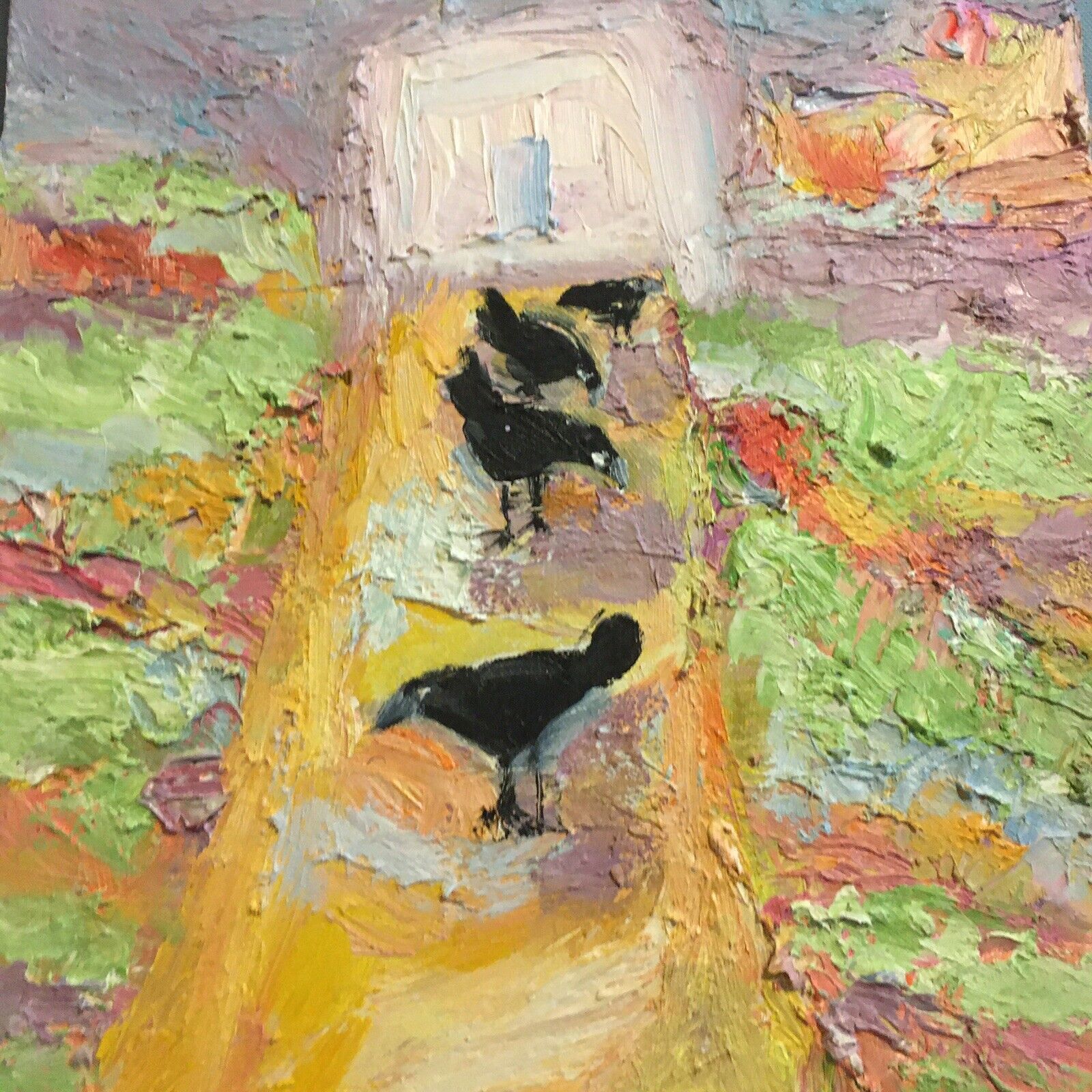 Kansas City Mall gift Crows On The Path an Painting Original 14”x11” Oil