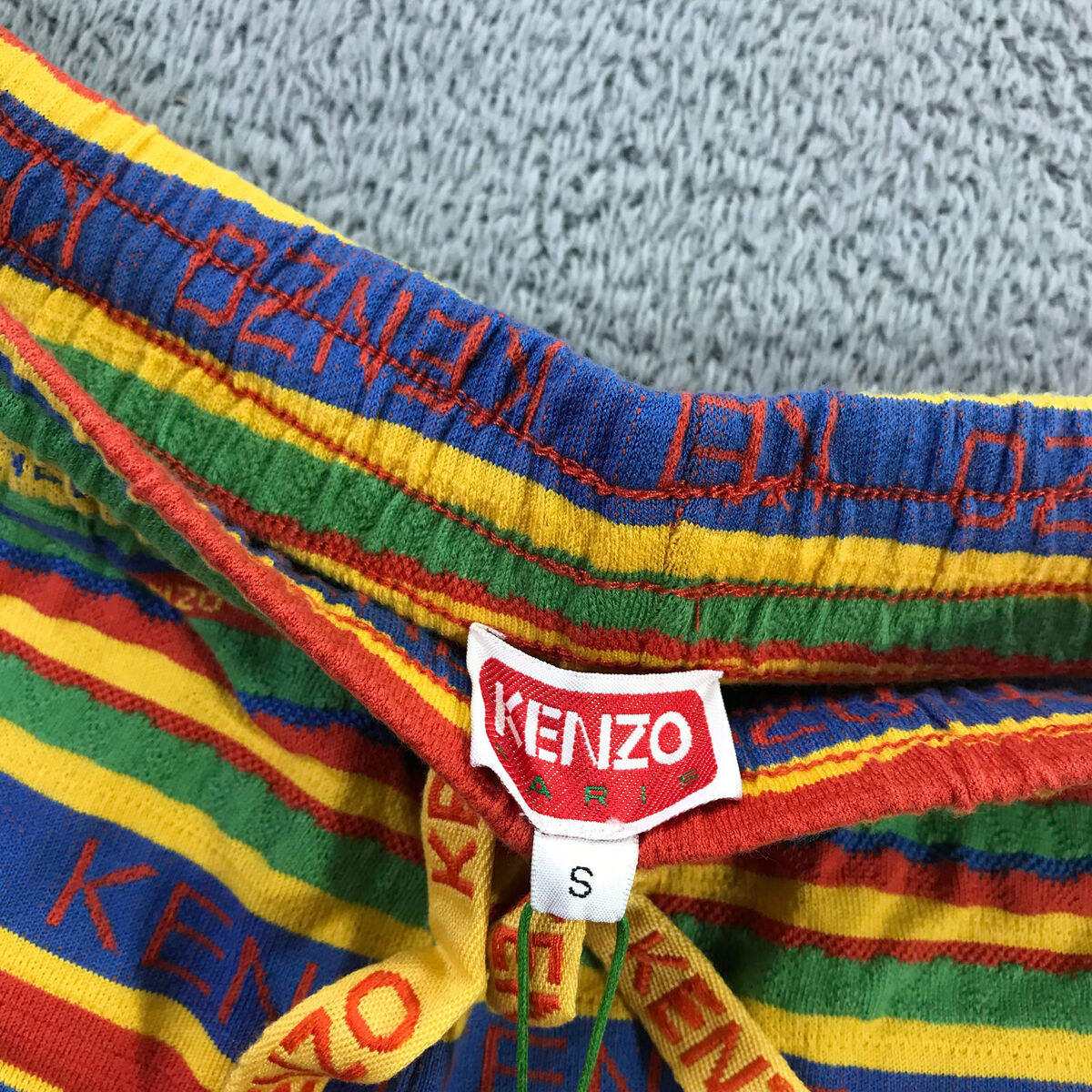 Kenzo Shorts Mens Small Logo Stripe Shorts Yellow Blue Green Kenzo Shorts Mens Small Logo Stripe Shorts Yellow Blue Green