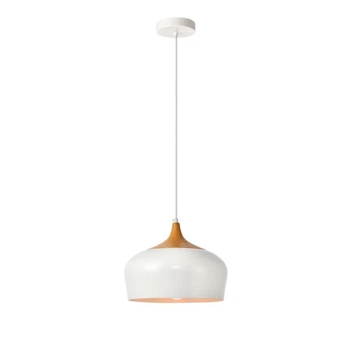 Living District Nora 1 Light Aluminum Pendant in White & Natural Wood - Picture 3 of 3
