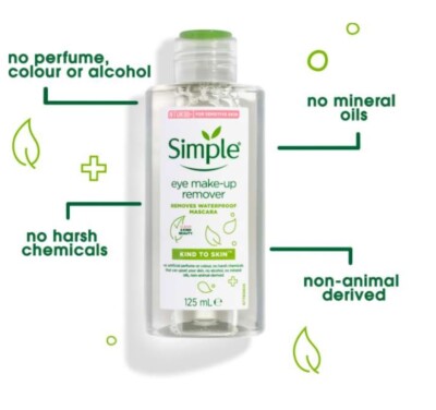 Simple Kind to Skin Augen Make-up Entferner Entfernt wasserfeste Mascara 125ml