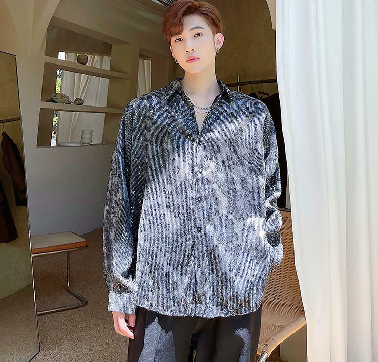Men's Korean Fashion Glitter Sequin Long Sleeves Loose