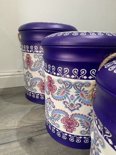 Three Sizes Purple Paisley Swirl Vintage Style Lidded Chair Storage Stool Box - Picture 5 of 11