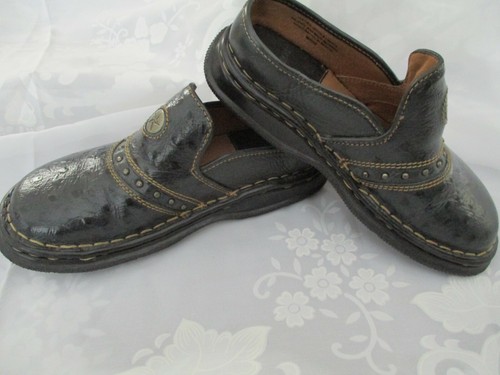 DOUBLE HH Boots WOMENS 5-5/12 BLACK LEATHER CLOGS SLIDES MULES TOOLED STUDDED - Picture 5 of 11