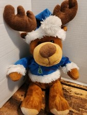 Kellytoy Happy Holidays Moose In BLUE,Christmas, Plush Stuffed Animal