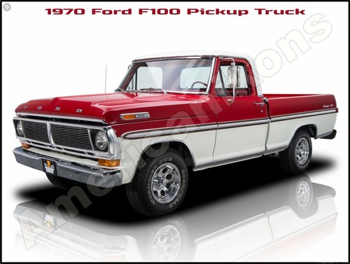 1970 Ford F100 camionnette NEUF panneau métallique : modèle Ranger XLT en rouge et blanc - Photo 1 sur 1