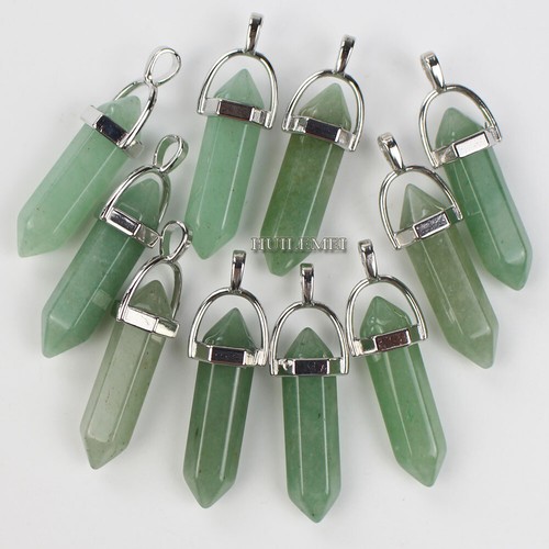 10pcs Green Aventurine Hexagonal Pointed Reiki Chakra Pendant Bead Healing Stone - Picture 4 of 4