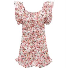 ZARA Floral Printed Draped Ruched Ruffled Mini Dress Size Women's Size Small