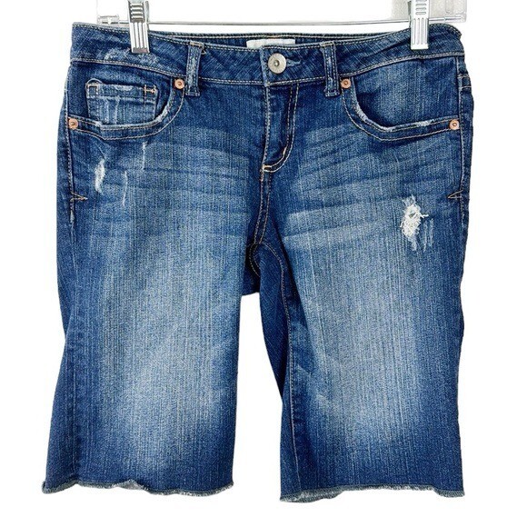 Aeropostale Denim Shorts Size 5/6 Blue Bermuda Inseam Distressed