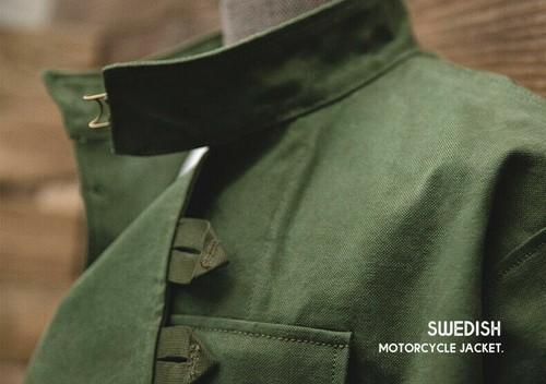 Swedish Motorcycle Jacket Military Army Green WW2 Airborne Paratrooper Cotton - Picture 9 of 12