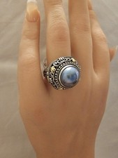 Robert Manse Blue Mabe Pearl Ring in Sterling Silver & 18k Gold Size 10