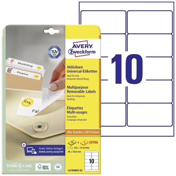300Er Multipack Avery-Zweckform L4744REV-25 Universal-Etiketten 96 X 50.8 Mm-image