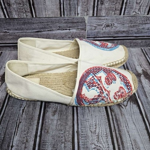 Tory Birch Damen Canvas Ballerinas Größe 9,5 Beige Logo Strick