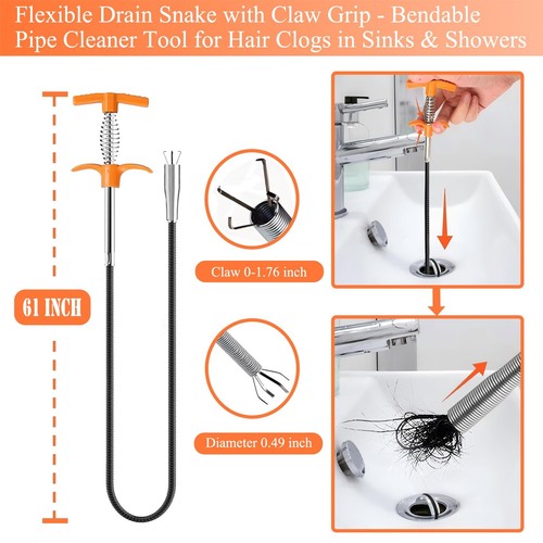 61 Inch Drain Snake Hair Drain Clog Remover Tool, Flexible Sink Snake Drain C... - Picture 5 of 9