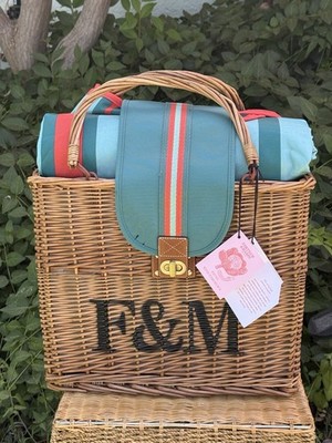 Fortnum Mason F&M Insulated Wicker Cooler Hamper + Picnic Rug NWT Est 1707