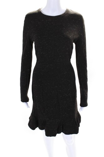 Carven Womens Felt Lined Back Zip Long Sleeve Fit & Flare Dress Brown Size L