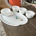 Federal Glass Milk Glass Atomic Flower Pot Leaf Plate Set Set of 4 Cups 1 Saucer