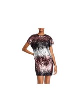 AIDAN MATTOX Womens Short Sleeve Jewel Neck Short Evening Body Con Dress