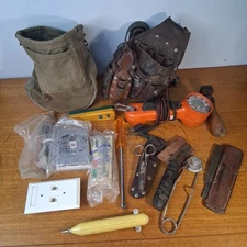 Lot Bell System Telephone Leather Pouch & Tools Electric Lineman Test Equipment