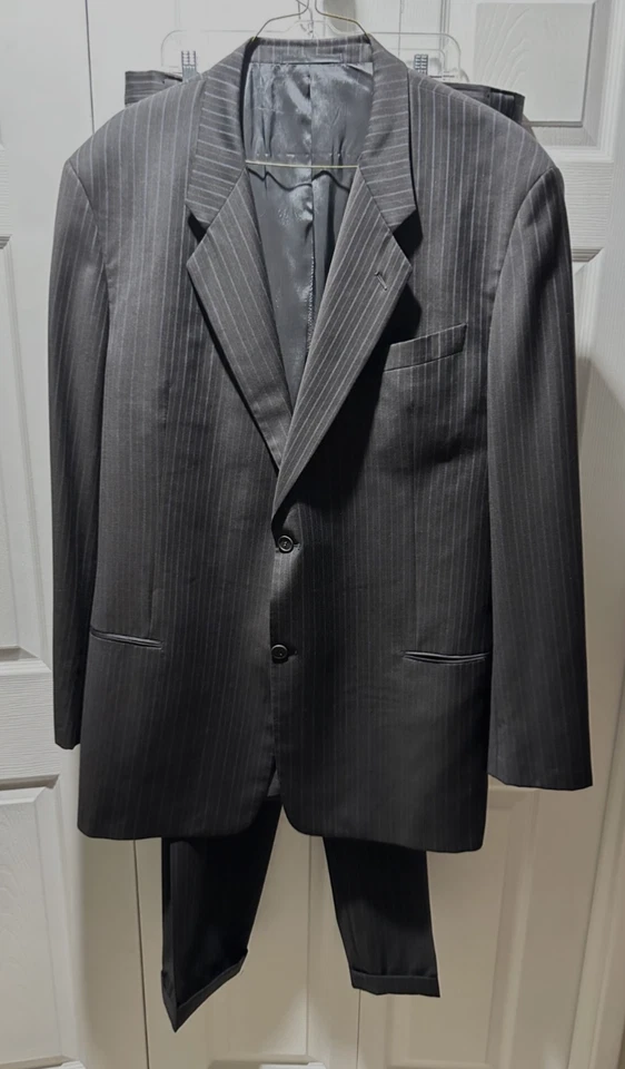 Armani Italia 2 piezas Negro ~ Gris Raya 2 Botones Hombre Traje Alto J44x35 P39/40x36.5 Foto 2 de 4