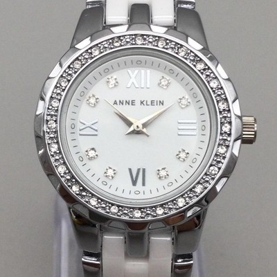 Anne Klein Womens Watch 28mm Silver Tone Ceramic Crystals New Battery 7.5''
